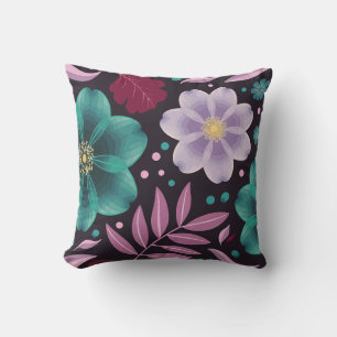 Elegant Floral with Teal and Purple Blossoms Cushion