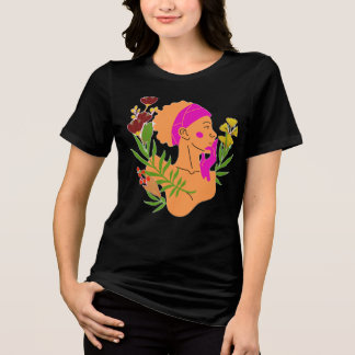 Elegant Floral Woman Silhouette Tri-Blend Shirt