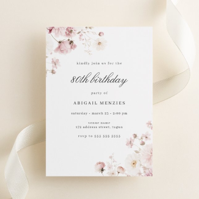 Elegant Floral Womans 80th Birthday Party Invitation (Creator Uploaded)