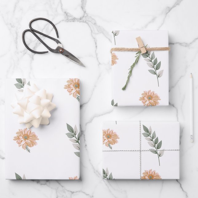 Elegant Floral Wrapping Paper – Peach Flower  (Front)