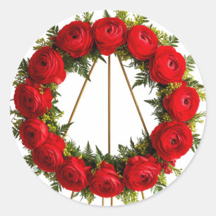 Elegant Floral Wreath Adorned with Red Roses Classic Round Sticker