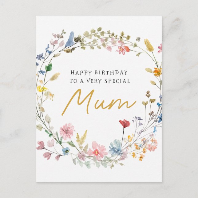 Elegant Floral Wreath Birthday Card for Mum (Front)