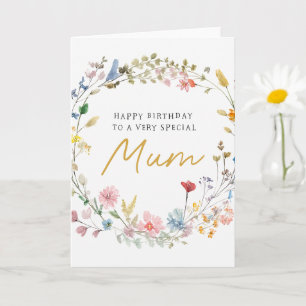 Elegant Floral Wreath Birthday Card for Mum