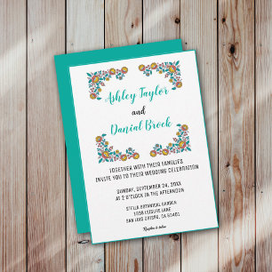 Elegant floral wreath botanical blossoms Wedding Invitation