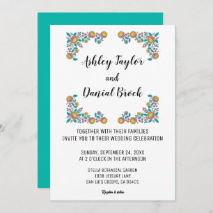 Elegant floral wreath botanical greenery Wedding Invitation