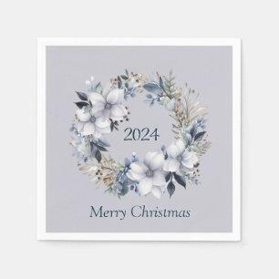 Elegant Floral Wreath Christmas Napkin