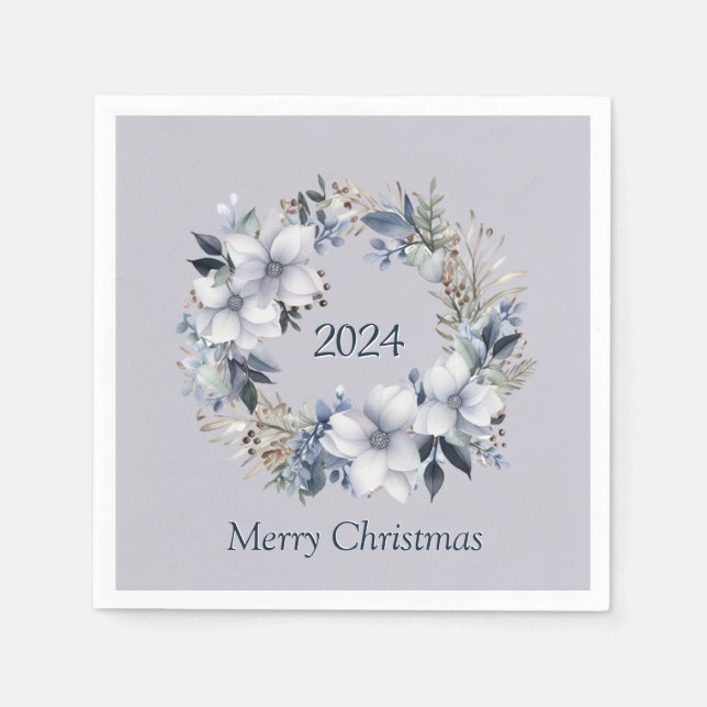 Elegant Floral Wreath Christmas Napkin (Front)