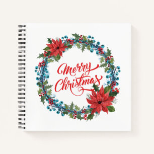Elegant Floral Wreath Christmas   Notebook