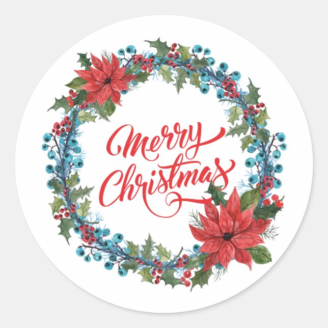Elegant Floral Wreath Christmas | Sticker Seal (Front)