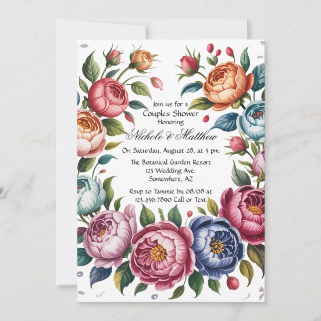 Elegant Floral Wreath Couples Shower Invitation (Front)