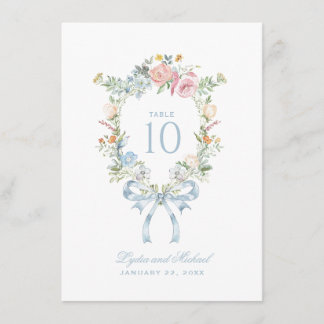 Elegant Floral Wreath Crest Monogram Table Number