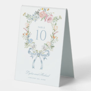 Elegant Floral Wreath Crest Monogram Table Number