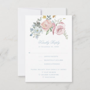 Elegant Floral Wreath Crest Monogram Wedding RSVP Card
