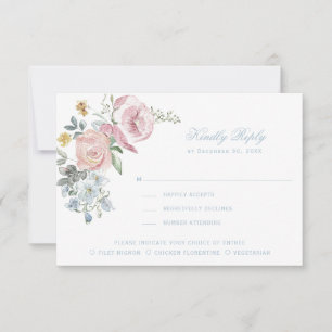Elegant Floral Wreath Crest Monogram Wedding RSVP Card