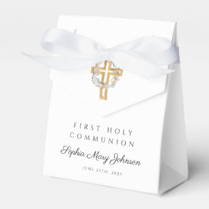 Elegant Floral Wreath Cross Girl First Communion Favour Box