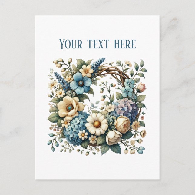 Elegant floral wreath customisable postcard (Front)