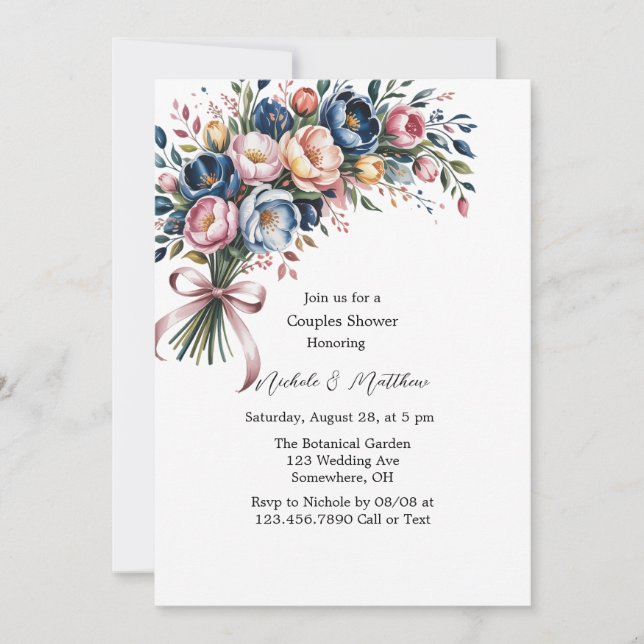 Elegant Floral Wreath For Couples Shower Invitation (Front)