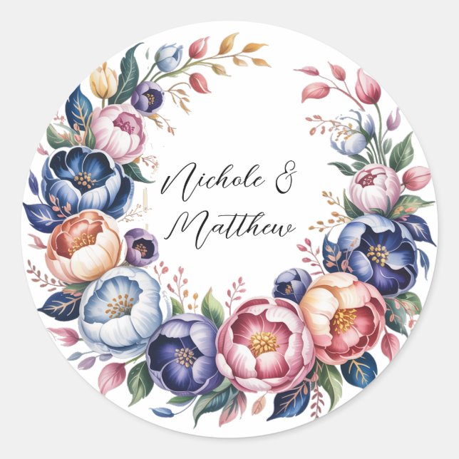 Elegant Floral Wreath For Wedding Classic Round Sticker (Front)