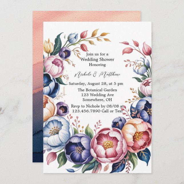 Elegant Floral Wreath For Wedding Shower Invitation (Front/Back)