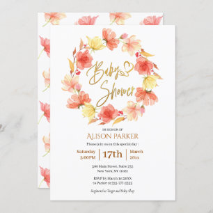 Elegant Floral Wreath Gold Script Watercolor Invitation
