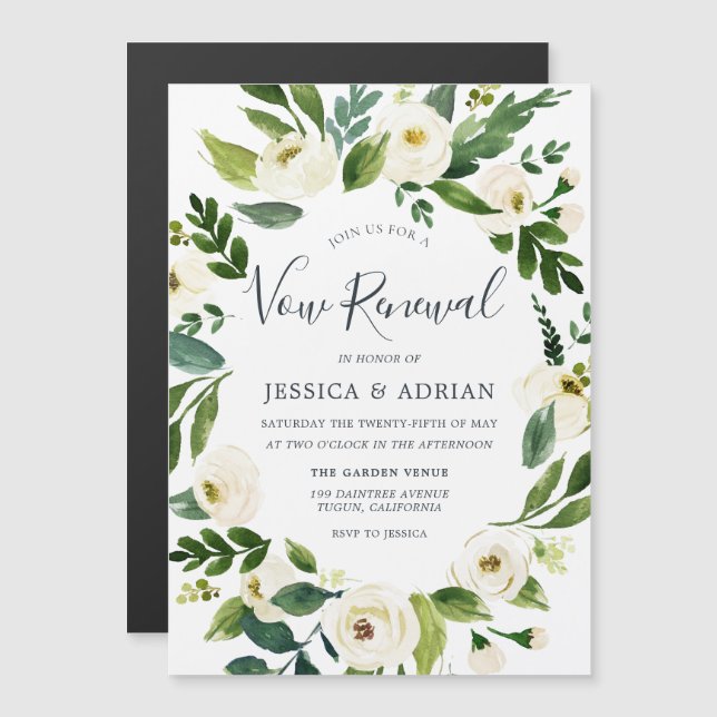 Elegant Floral Wreath  Invitation Vow Renewal (Front/Back)