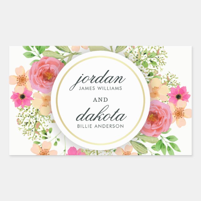 Elegant Floral Wreath | Modern Typography Wedding Rectangular Sticker (Front)