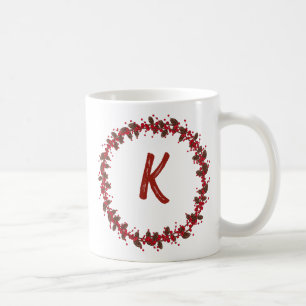 Elegant  Floral Wreath Monogram Initial Christmas  Coffee Mug