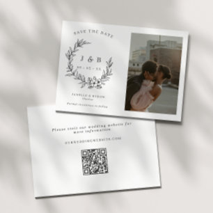 Elegant Floral Wreath Monogram Photo Save The Date