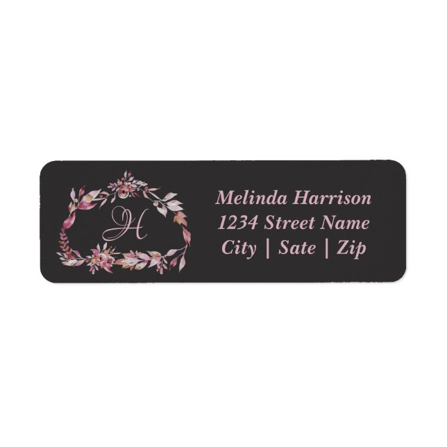 Elegant Floral Wreath Monogram Return Address (Front)