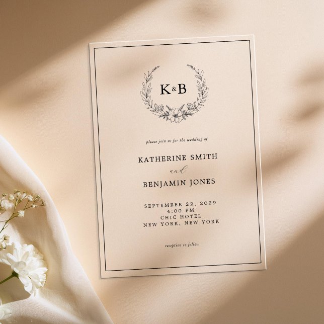 Elegant Floral Wreath Monogram Wedding Acrylic Invitations (Creator Uploaded)