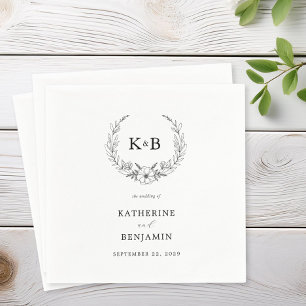 Elegant Floral Wreath Monogram Wedding Napkin