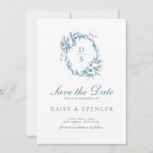 Elegant Floral Wreath Monogram Wedding Save The Date