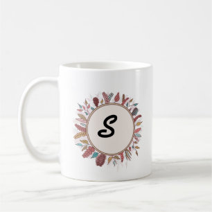 Elegant Floral Wreath Monogrammed Coffee Mug