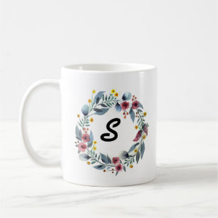 Elegant Floral Wreath Monogrammed Coffee Mug