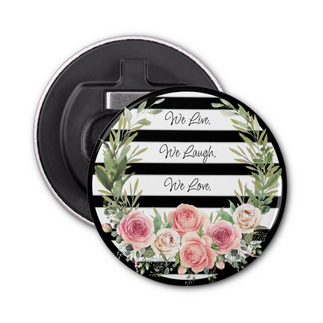 Elegant Floral Wreath on Black (and White)  Bottle Opener (Front)