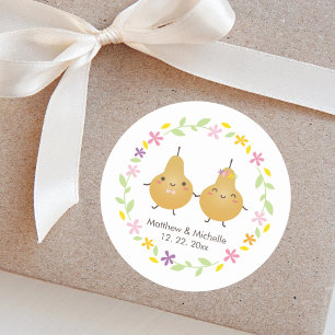 Elegant Floral Wreath Perfect Pear Cute Wedding Classic Round Sticker
