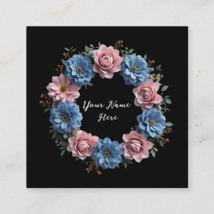 Elegant Floral Wreath Personalise Rose and Dahlia Square Business Card