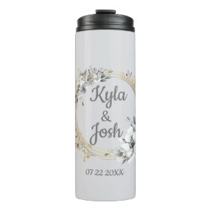 Elegant Floral Wreath Personalised Wedding  Thermal Tumbler
