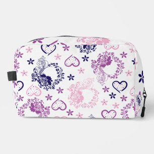 Elegant Floral Wreath & Polka Dot Hearts Cosmetic  Dopp Kit