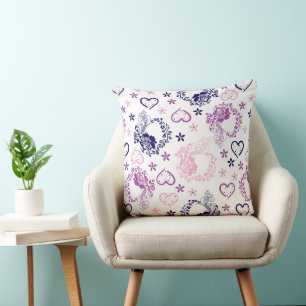 Elegant Floral Wreath & Polka Dot Hearts Pattern  Cushion