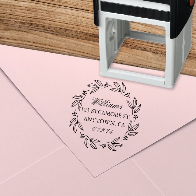 Elegant Floral Wreath Return Address Self-inking Stamp (Creator Uploaded)