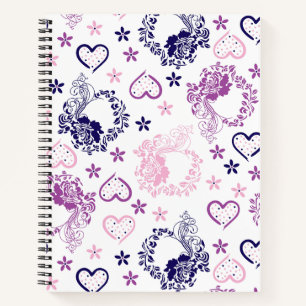 Elegant Floral Wreath & Romantic Hearts Notebook