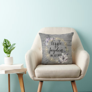 Elegant Floral Wreath Rustic Wedding  Cushion