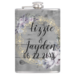 Elegant Floral Wreath Rustic Wedding Hip Flask