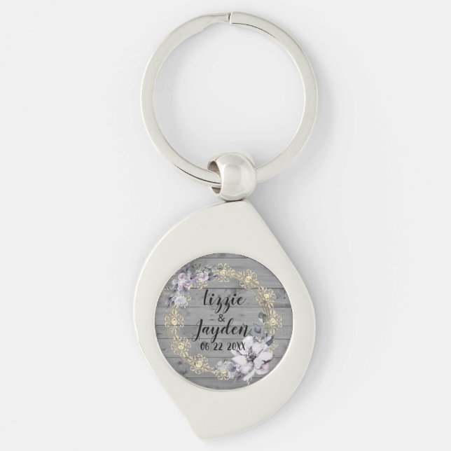 Elegant Floral Wreath Rustic Wedding   Key Ring (Front)