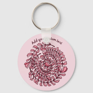 Elegant Floral Wreath Spiral Pink Custom Text Key Ring