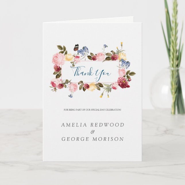 Elegant Floral Wreath Thank You Card (Front)
