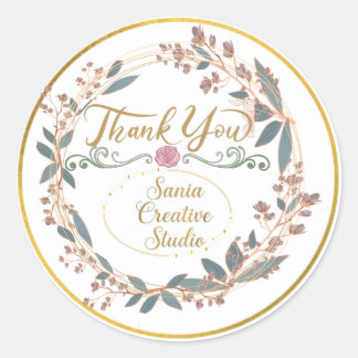 Elegant Floral Wreath Thank You Round Sticker