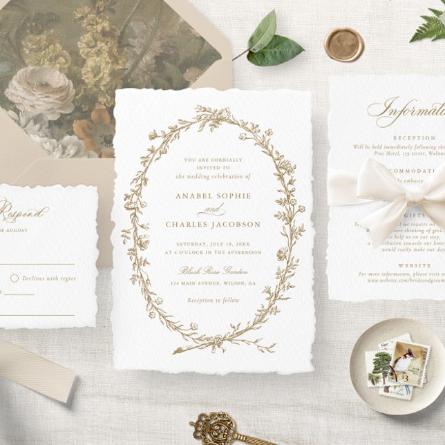Elegant Floral Wreath Vintage Botanical Wedding Invitation (Creator Uploaded)