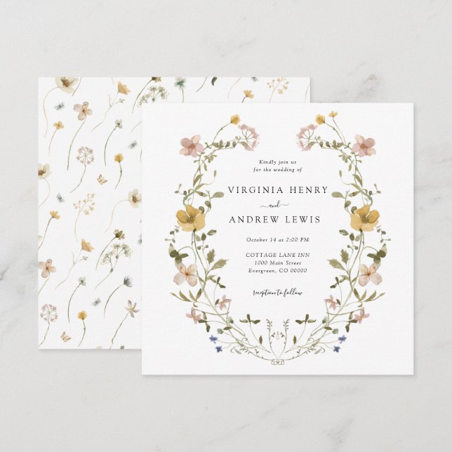 Elegant Floral Wreath Wedding Invitation (Front/Back)